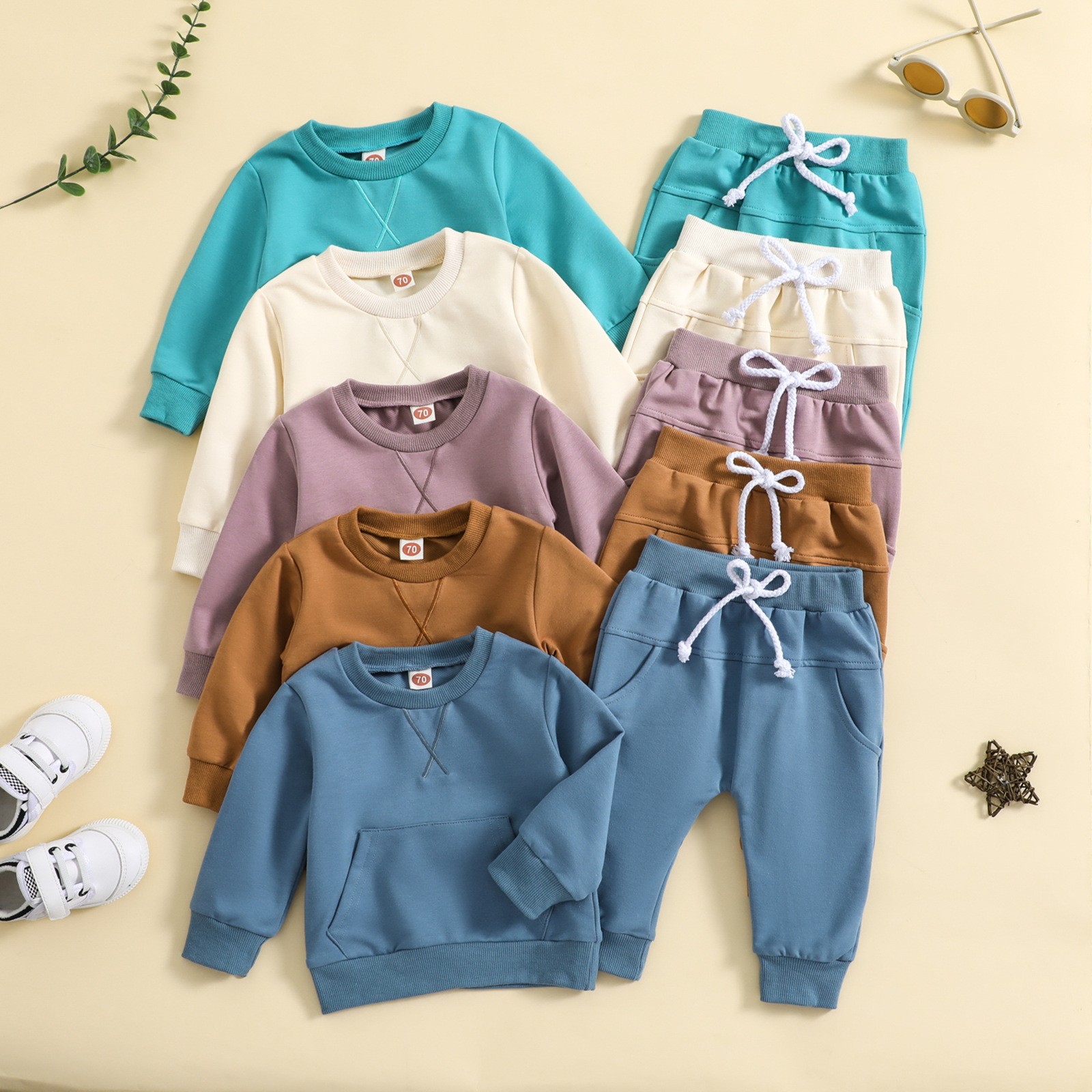 Solid Color Alphabet Embroidery Long-sleeved Sweater And Trousers Two-piece Set