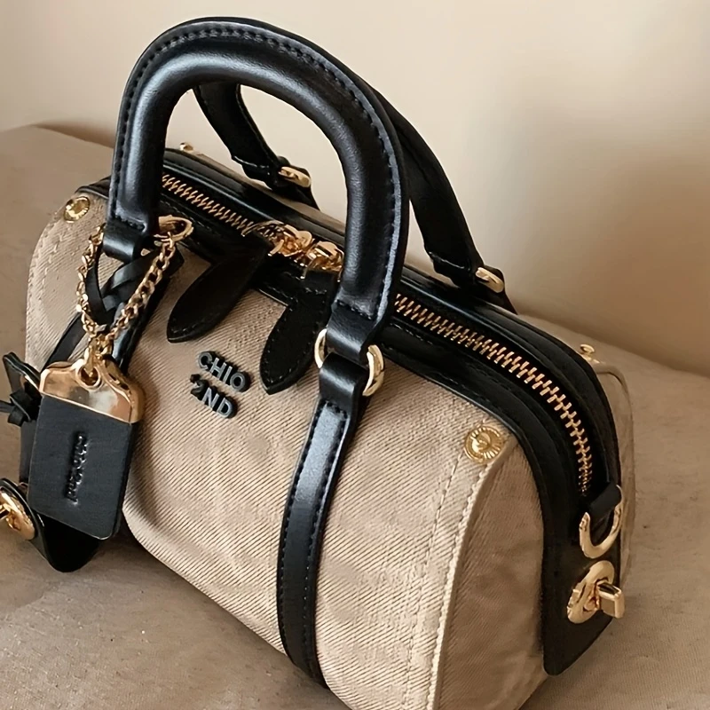 Women's Pillow Bag Convertible Crossbody Shoulder Bag with Golden-Tone Hardware, Zipper Closure & Detachable Chain Strap - Beige Handbag for Casual & Formal Outfits, Versatile Fashion Accessory, Polyester Lining