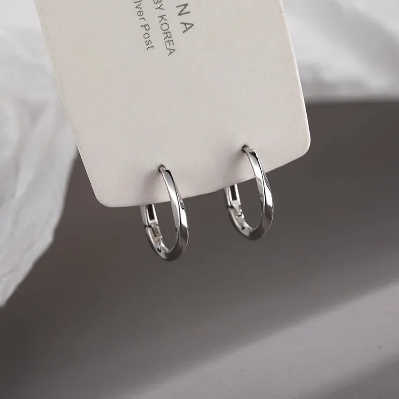 925 Sterling Silver Round Earrings Temperament Simple Inlaid Design for Women