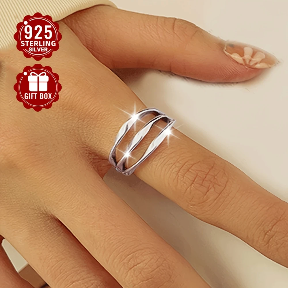 925 Silver Ring with Multi-Layer Design  Elegant Adjustable Jewelry