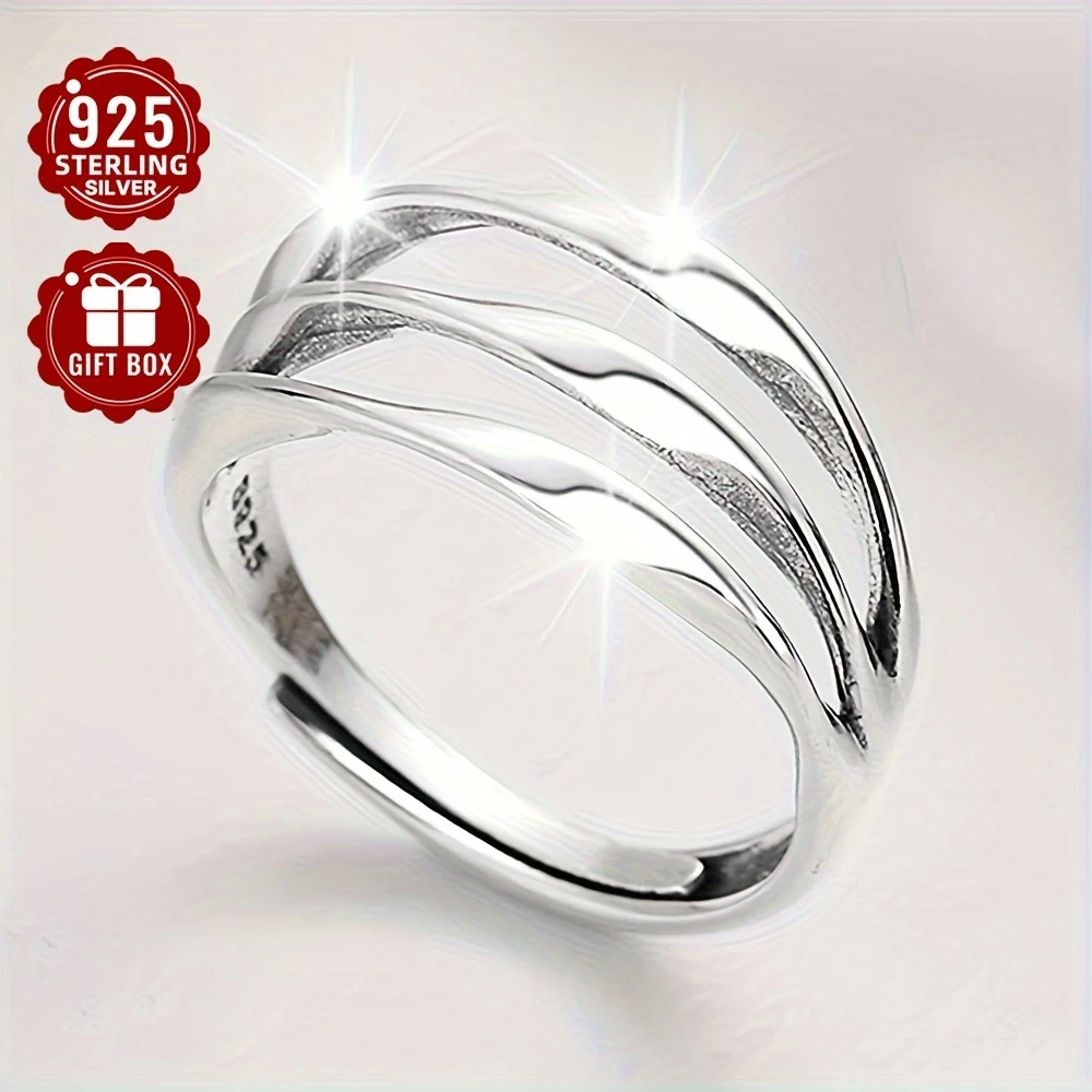 925 Silver Ring with Multi-Layer Design  Elegant Adjustable Jewelry