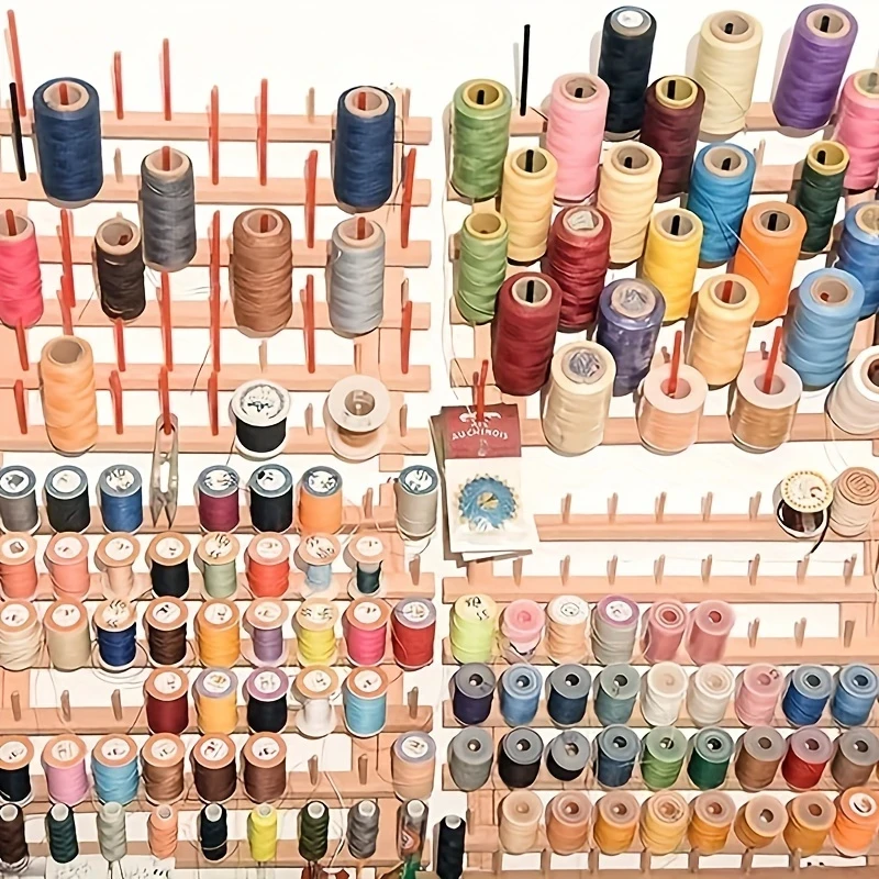 60-Spool Wooden Thread Holder with Hooks