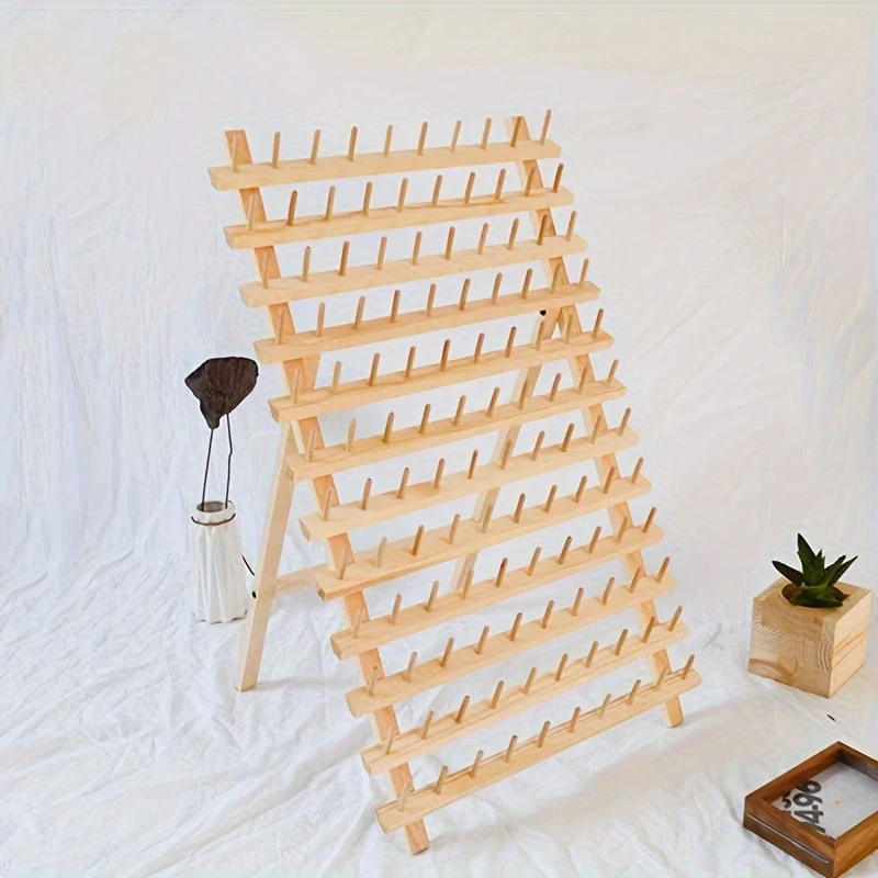 60-Spool Wooden Thread Holder with Hooks