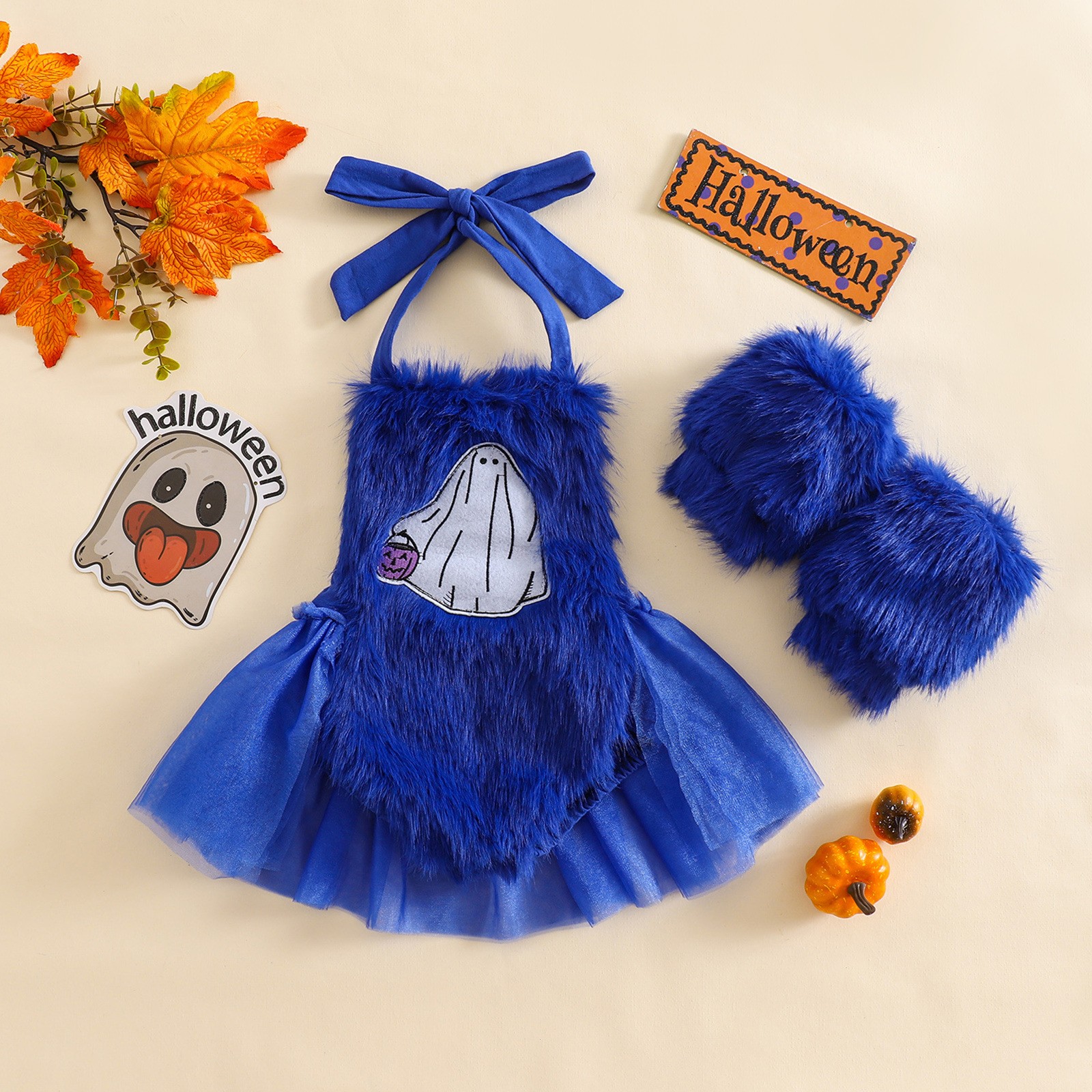 Halloween Children's Clothing Plush Girls' Cute Crawling Suit Two-piece Set