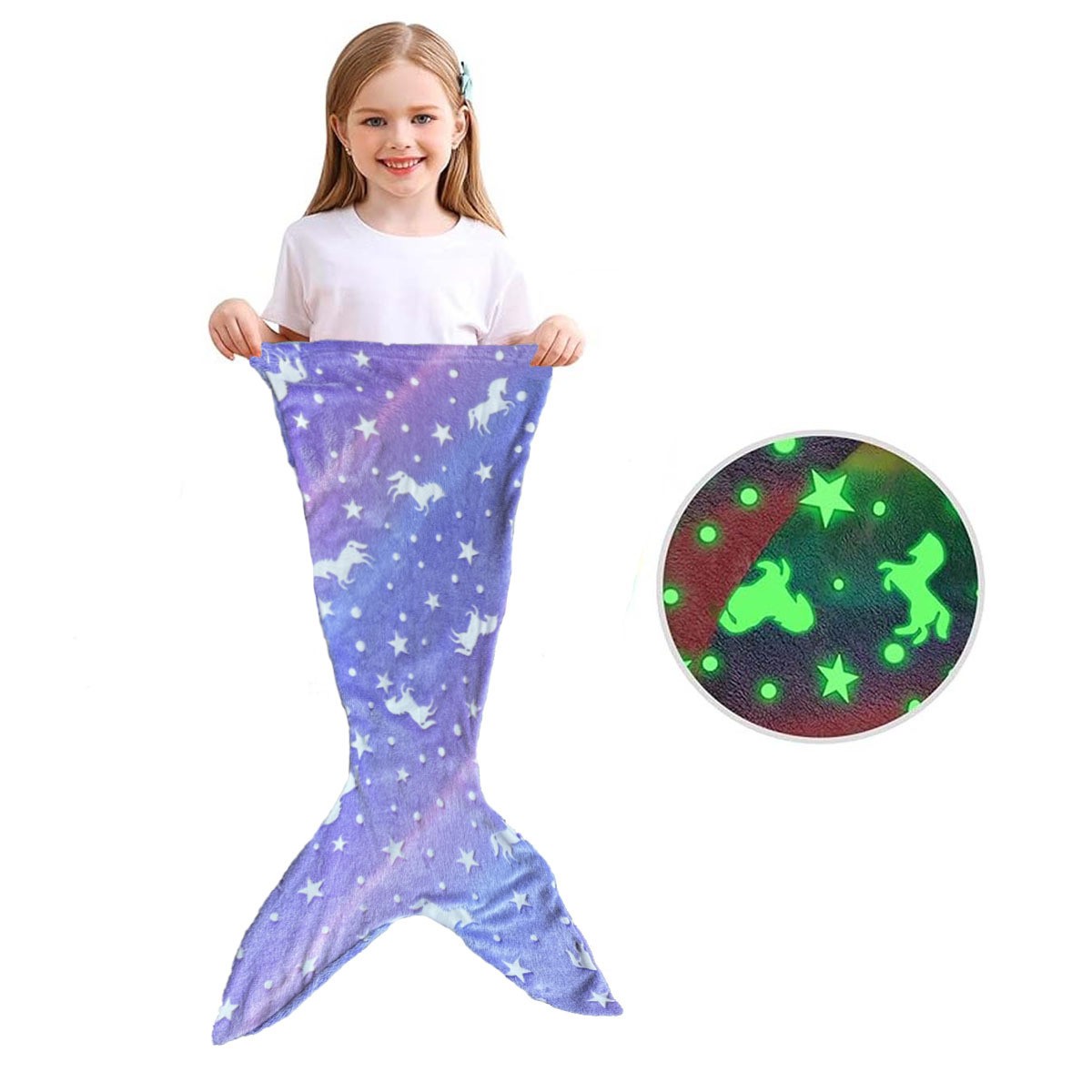 Children's Mermaid Luminous Sleeping Bag Double-sided Blanket Sleeping Quilt