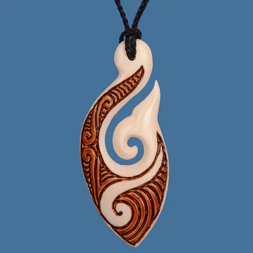 Beautiful Stained Bone Carved Necklace with Tail