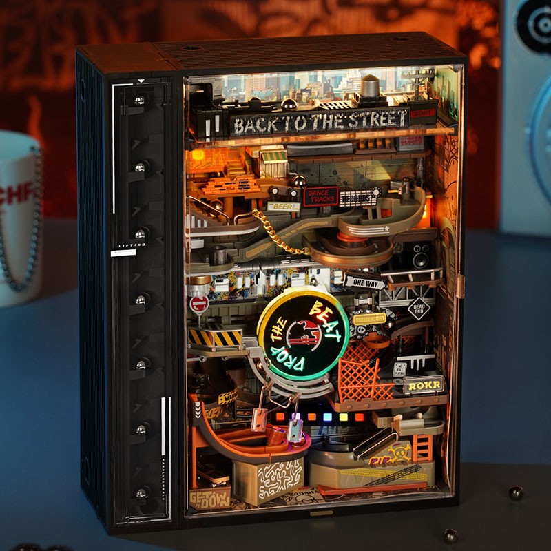 ROKR Parallel World 3D Puzzle Hip-Hop Street Themed Mechanical Marble Run Model Kit DIY Wooden Desk Decor For Adults & Teens