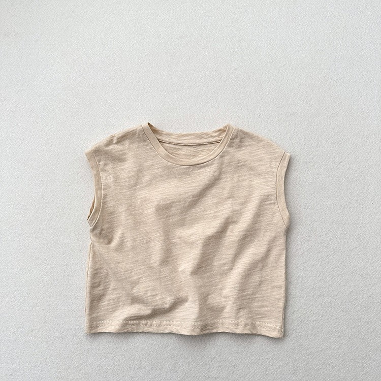 Slub Cotton Sleeveless Drop-shoulder T-shirt For Boys And Girls