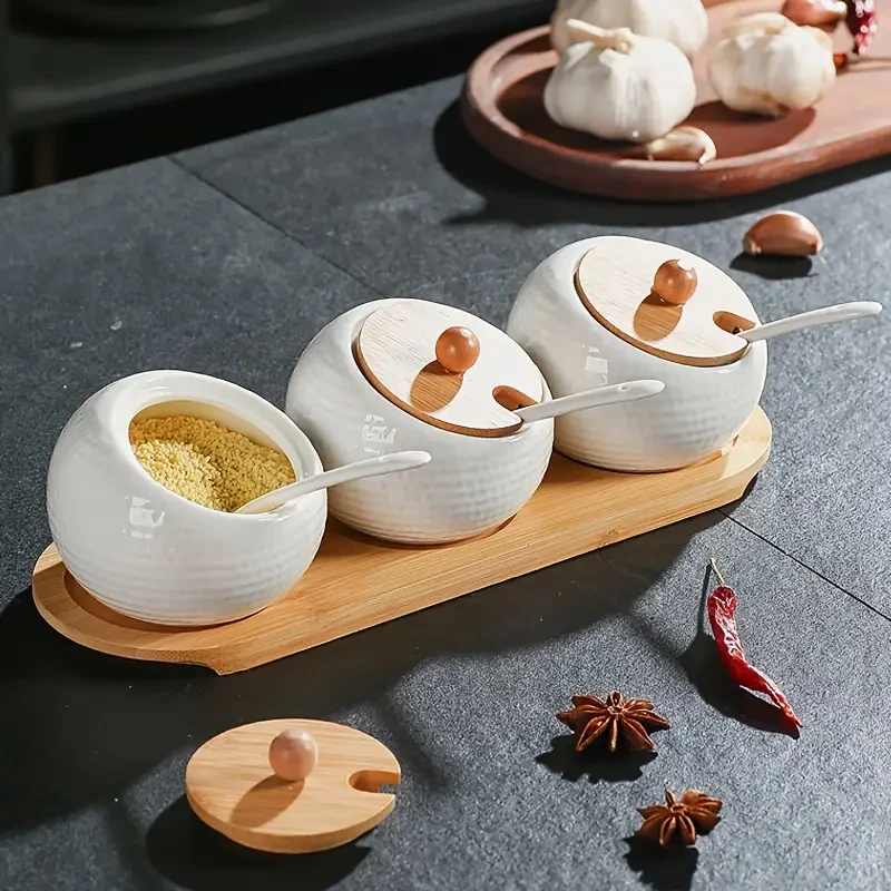 Japanese and Korean Style Ceramic Seasoning Box Spice Jars Set