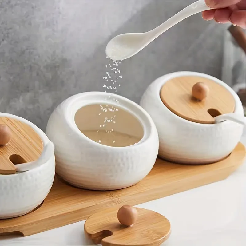 Japanese and Korean Style Ceramic Seasoning Box Spice Jars Set