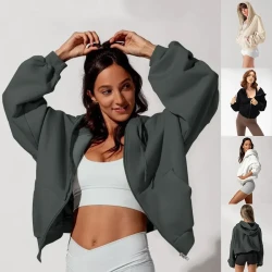 Zipper Hoodies Sports Jacket Loose Hooded Sweatshirt