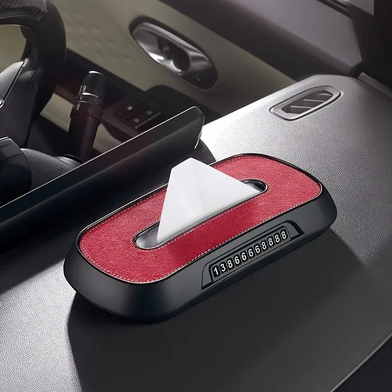 Dual-Use Car Tissue Box with Parking License Plate - Sun Visor, Seat, and Skylight Hanging