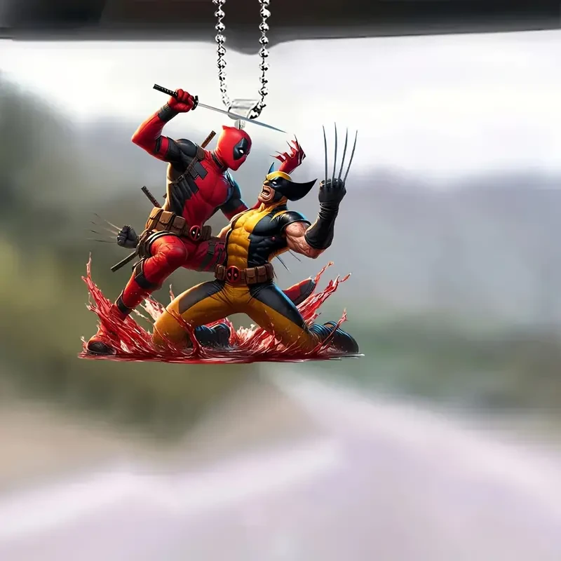Deadpool & Wolverine Acrylic Car Charm - Vibrant Rearview Mirror Pendant and Keychain Accessory