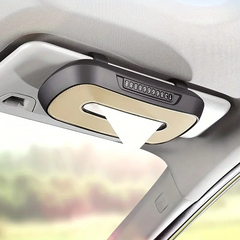 Dual-Use Car Tissue Box with Parking License Plate - Sun Visor, Seat, and Skylight Hanging