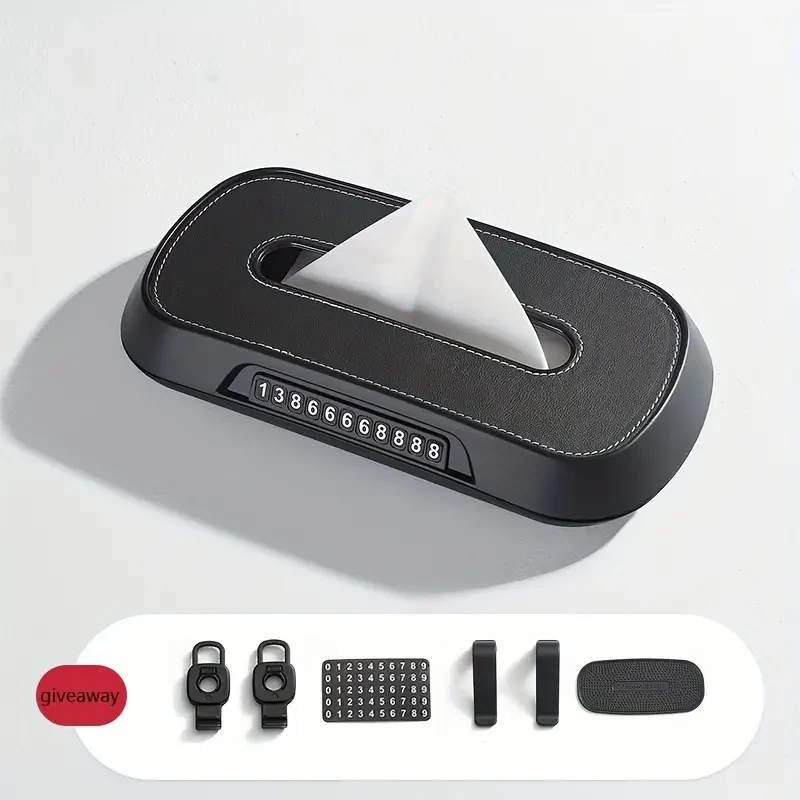 Dual-Use Car Tissue Box with Parking License Plate - Sun Visor, Seat, and Skylight Hanging