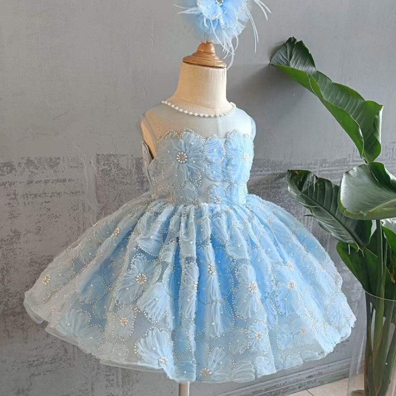 Girl's Dress Blue Super Fairy Pettiskirt Piano Performance Costume