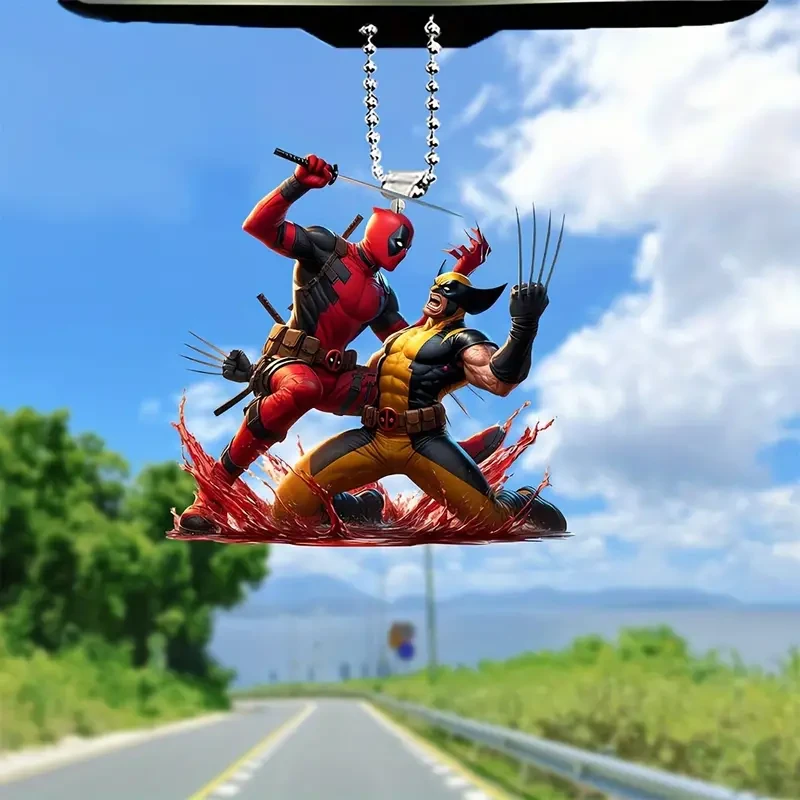 Deadpool & Wolverine Acrylic Car Charm - Vibrant Rearview Mirror Pendant and Keychain Accessory