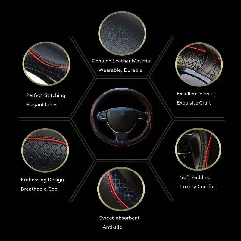 Universal Anti-Slip Faux Leather Steering Wheel Cover - Sports Style Protector