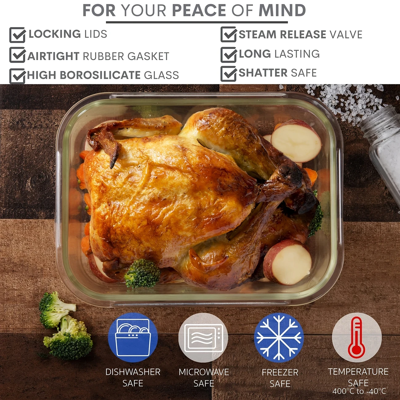 Two-pack 2260ml Large Glass Baking Dish