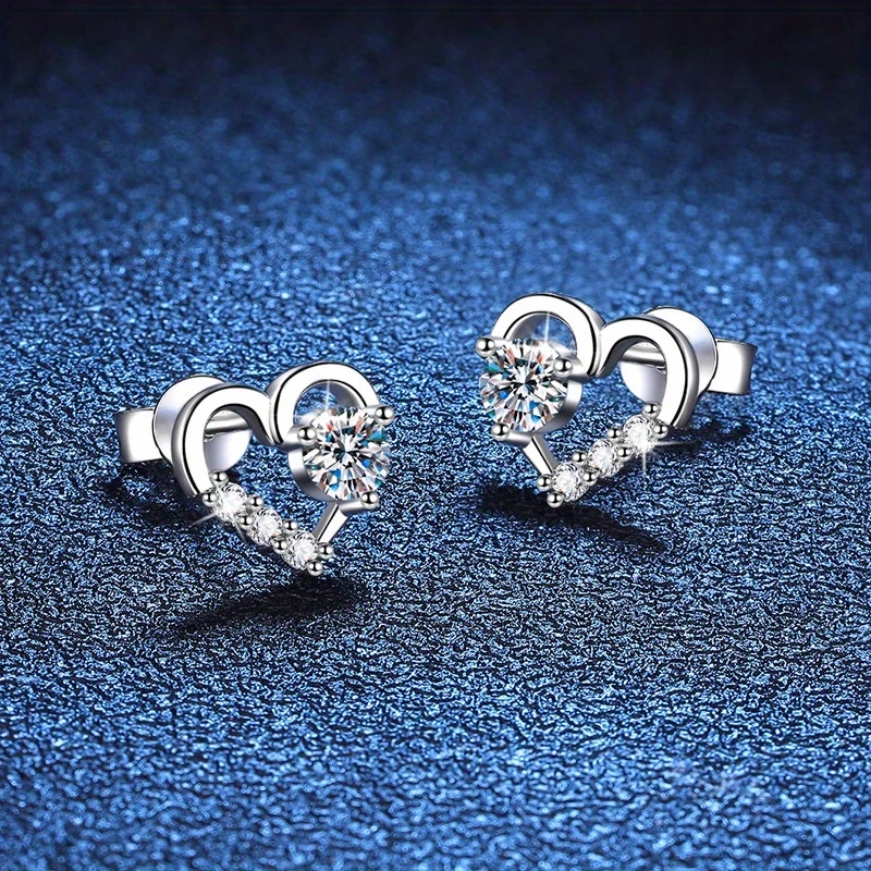 925 Silver 0.3 Carat Round Moissanite Love Heart Earrings for Couples Perfect for Daily Wear, Proposals, Parties, Weddings, and Gifts for Special Occasions