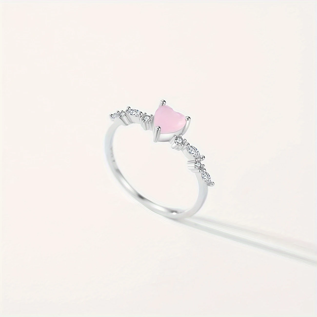 925 Sterling Silver Elegant Pink Crystal Heart Ring for Women - Romantic Birthday Gift, Fine Jewelry Accessory