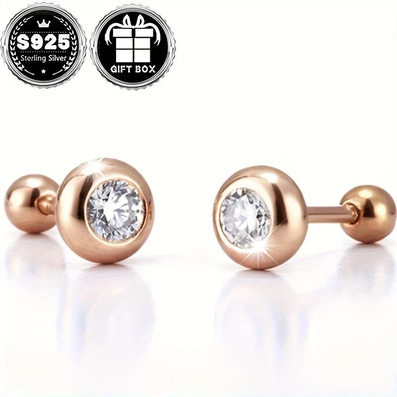 Womens Fashion Earrings, Classic Simple Bubble Design Ear Bone Studs, 925 Silver, 0.5g, Gift Box Packaging Perfect for Daily Wear, Christmas Parties, and Banquets