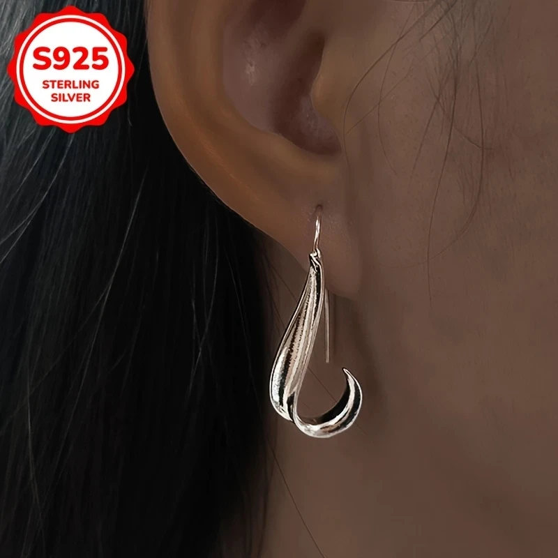 Minimalist Geometric Twisted Dangle Earrings for Women in 925 Sterling Silver, 3g - Ideal for Casual Attire
