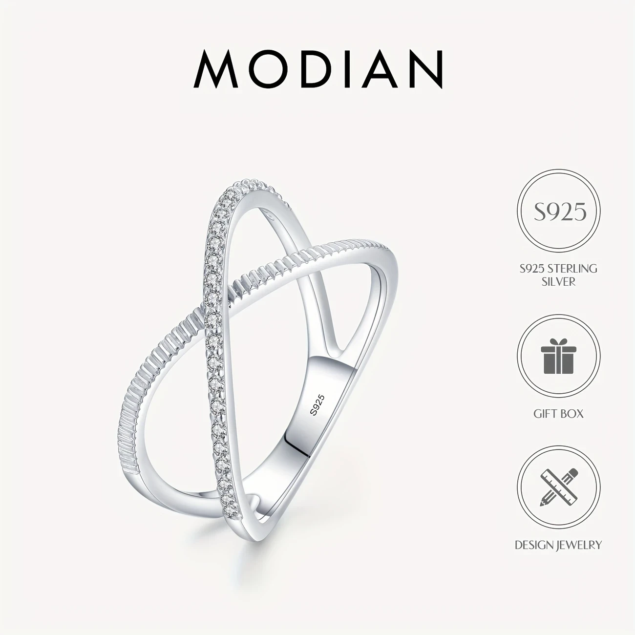 925 Sterling Silver Cross Ring with Sparkling Clear CZ, Simple Design, Rhodium Plated - Fine Jewelry Gift for Women