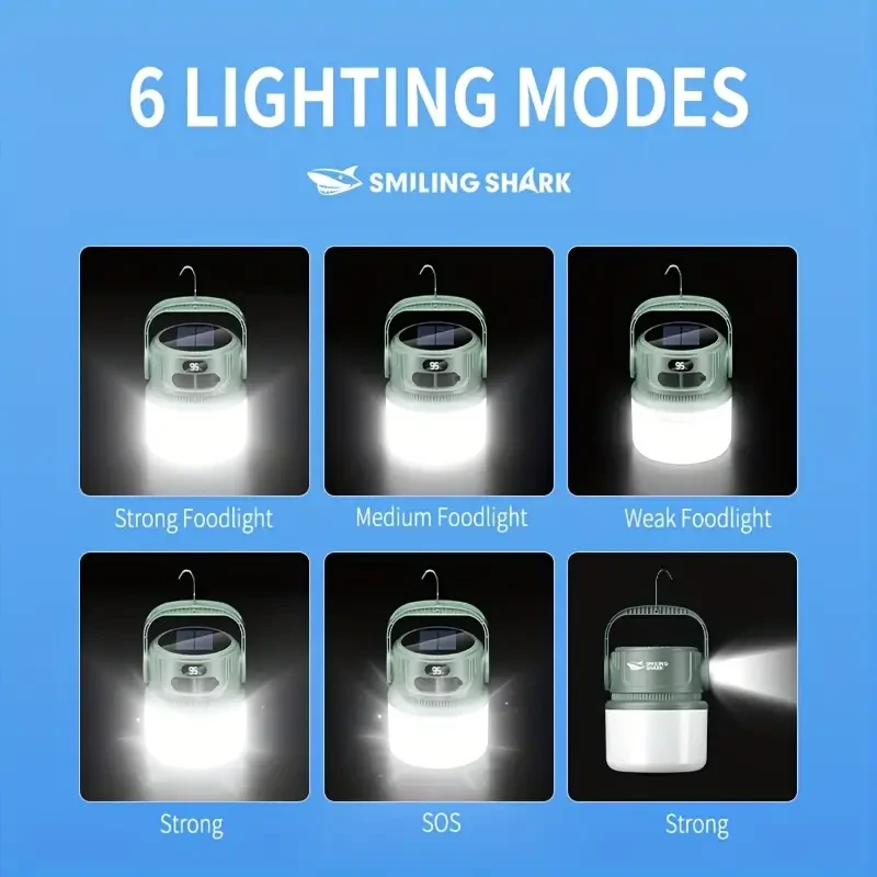 Smiling Shark 2-in-1 Solar & USB Rechargeable Camping Lantern
