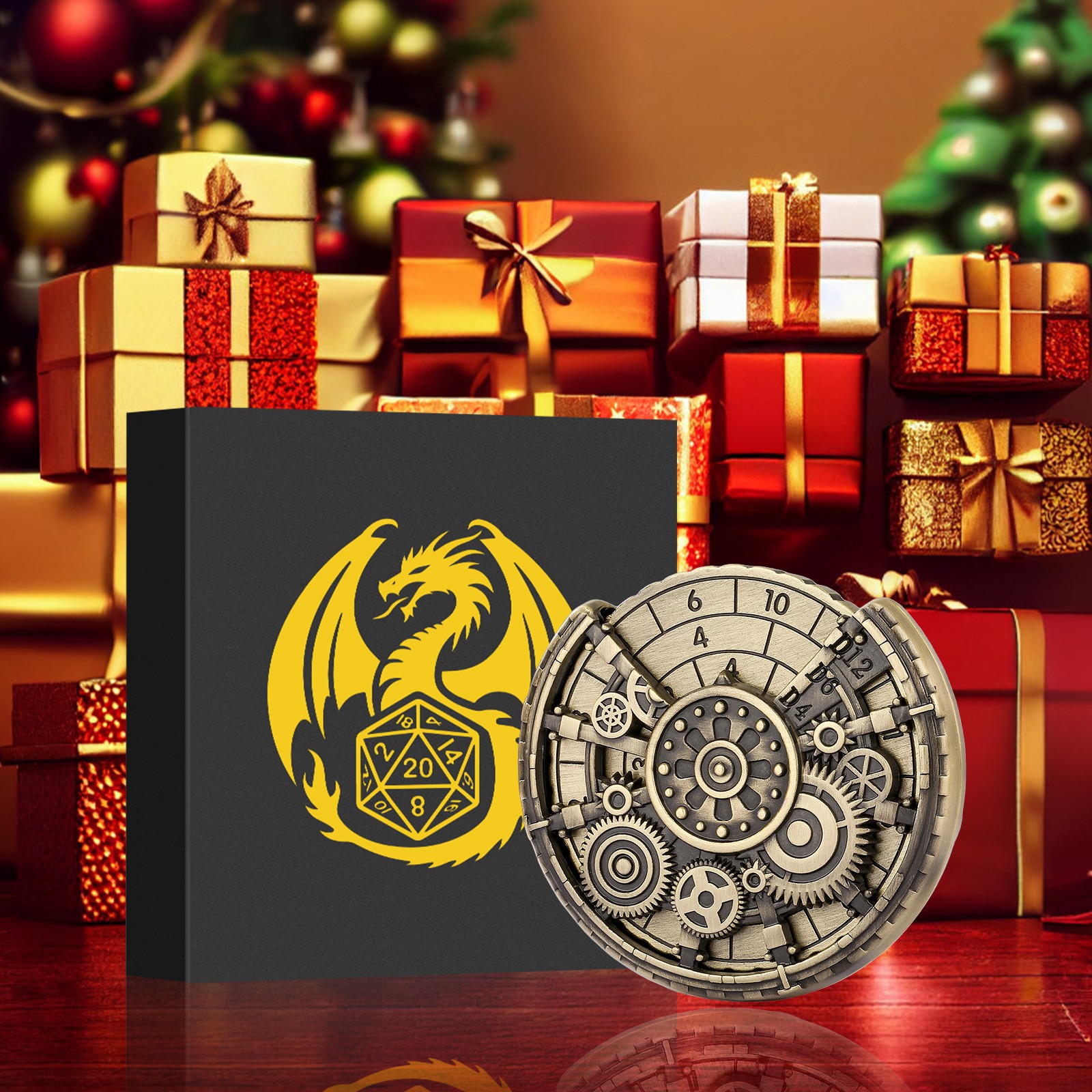 Private Model Time Gear Fingertip Gyroscope Retro Wheel DND Dice Gift Box Set, Role Playing Game Dice On The Table