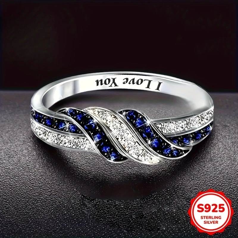 Elegant Twisted Infinity Love Ring for Women  925 Sterling Silvery with Sparkling Blue Cubic Zirconia