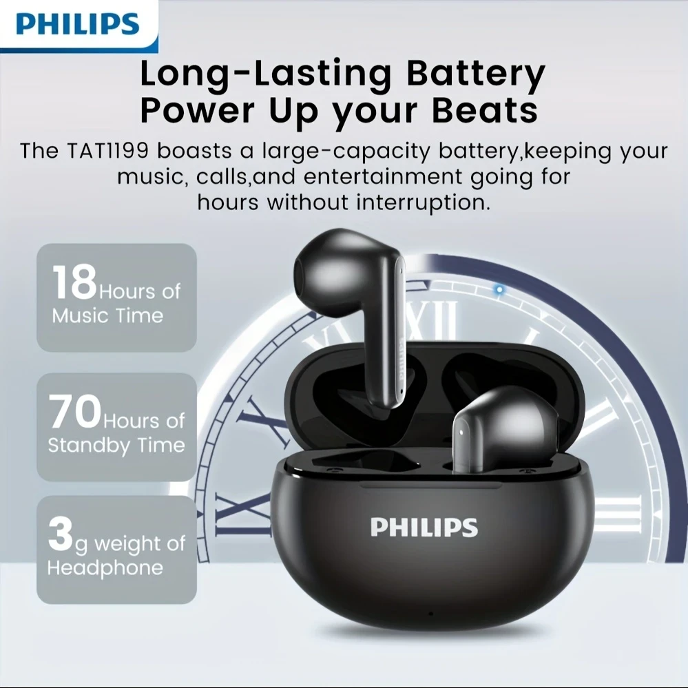 Philips Premium Wireless Earphones with Active Noise Cancellation Earbuds with Condenser Microphone, Compatible with Smartphones for Sports, Exercise, Movies, TV Series, and Video Games