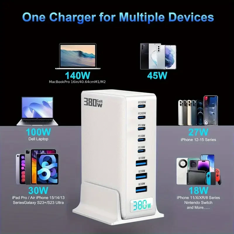 380W 8 Port GaN Fast Charging Station