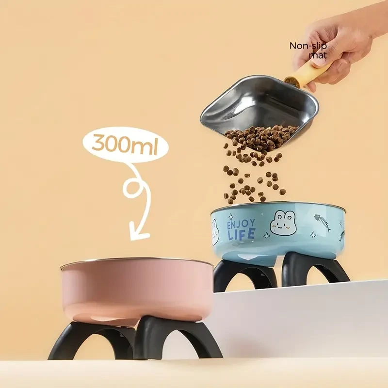 Elevated Stainless Steel Pet Bowl with Cute Pattern