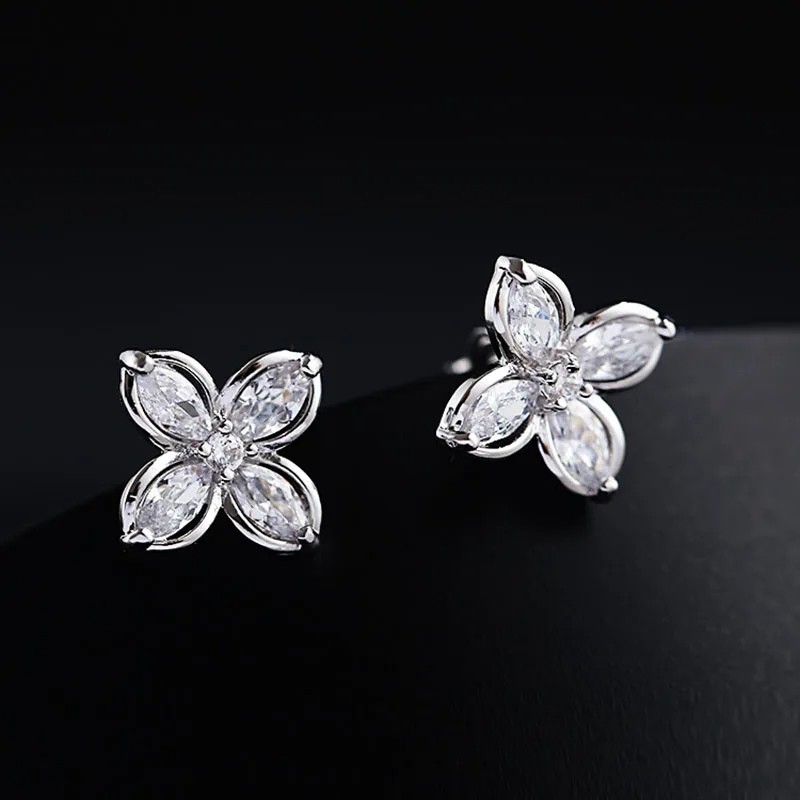 JIOFREE AAA Cubic Zirconia Flower Shape Clip-On Earrings No Piercing Needed