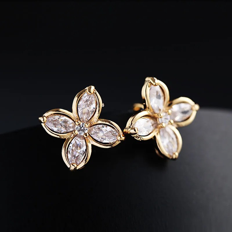 JIOFREE AAA Cubic Zirconia Flower Shape Clip-On Earrings No Piercing Needed