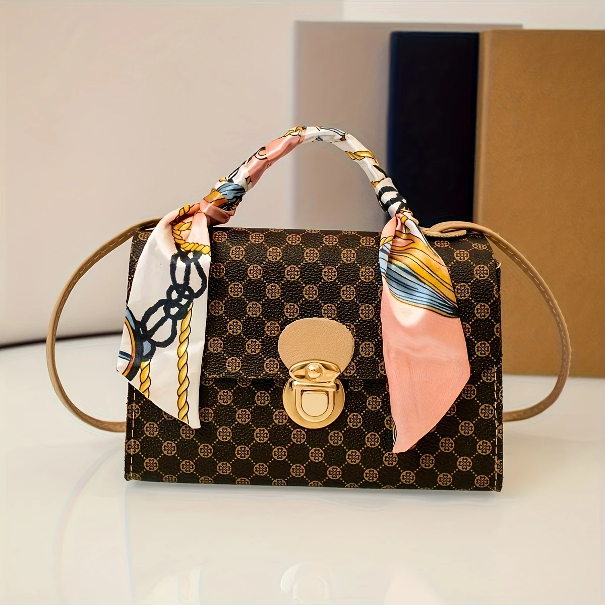 Stylish Womens Bull Print Crossbody Bag with Adjustable Scarf Handle  The Perfect Blend of Fashion and Functionality