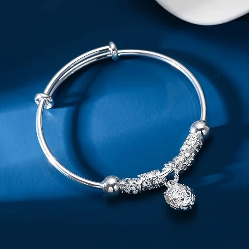 925 Sterling Silver Tribal Bell Bracelet  Adjustable Unisex Design for Festivals and Parties