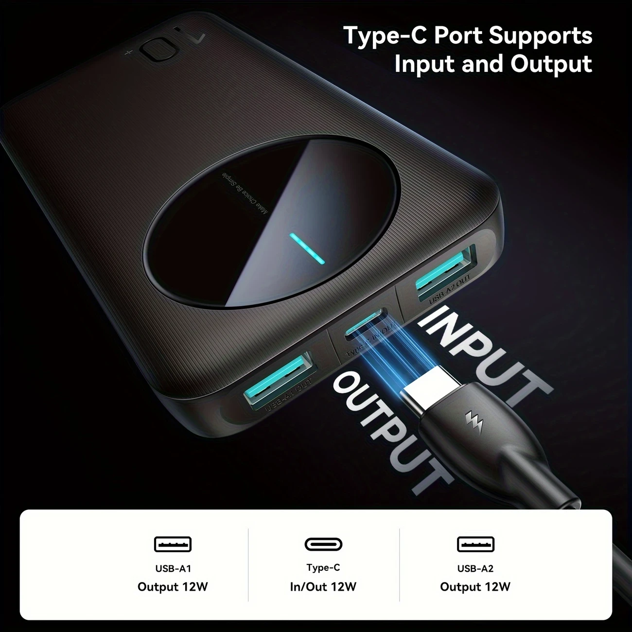 10000mAh Portable Charger for Mobile Phones Travel-Ready Power Bank with Fast Charging & Multiple Ports