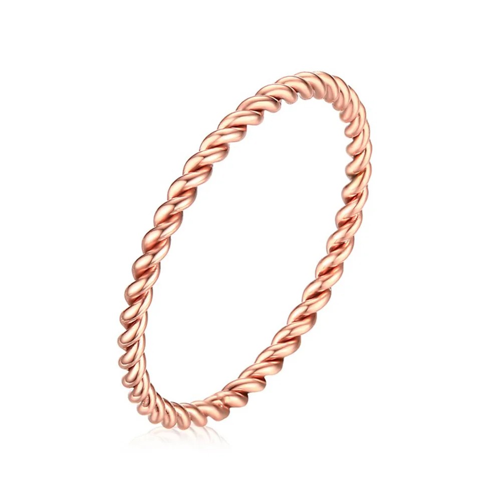 JHSL 1.5mm Small Mini Silver Rose Gold Color Stainless Steel Twisted Women Rings