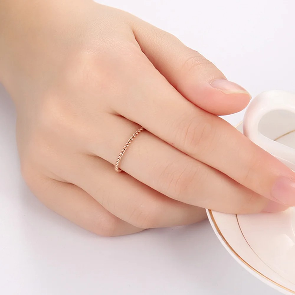 JHSL 1.5mm Small Mini Silver Rose Gold Color Stainless Steel Twisted Women Rings