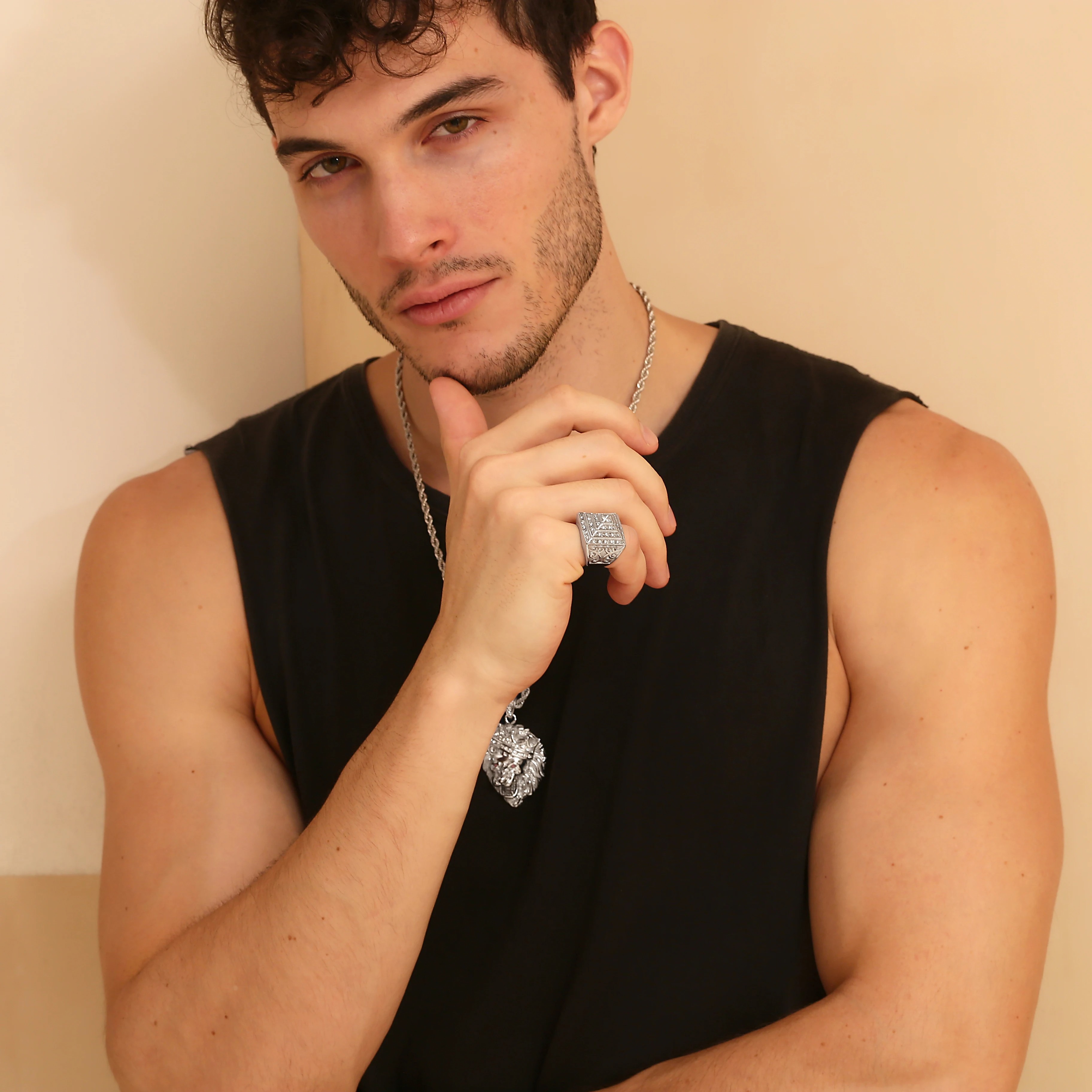 E.B.belle Cool Shiny Pyramid Vintage Vine Rings for Men