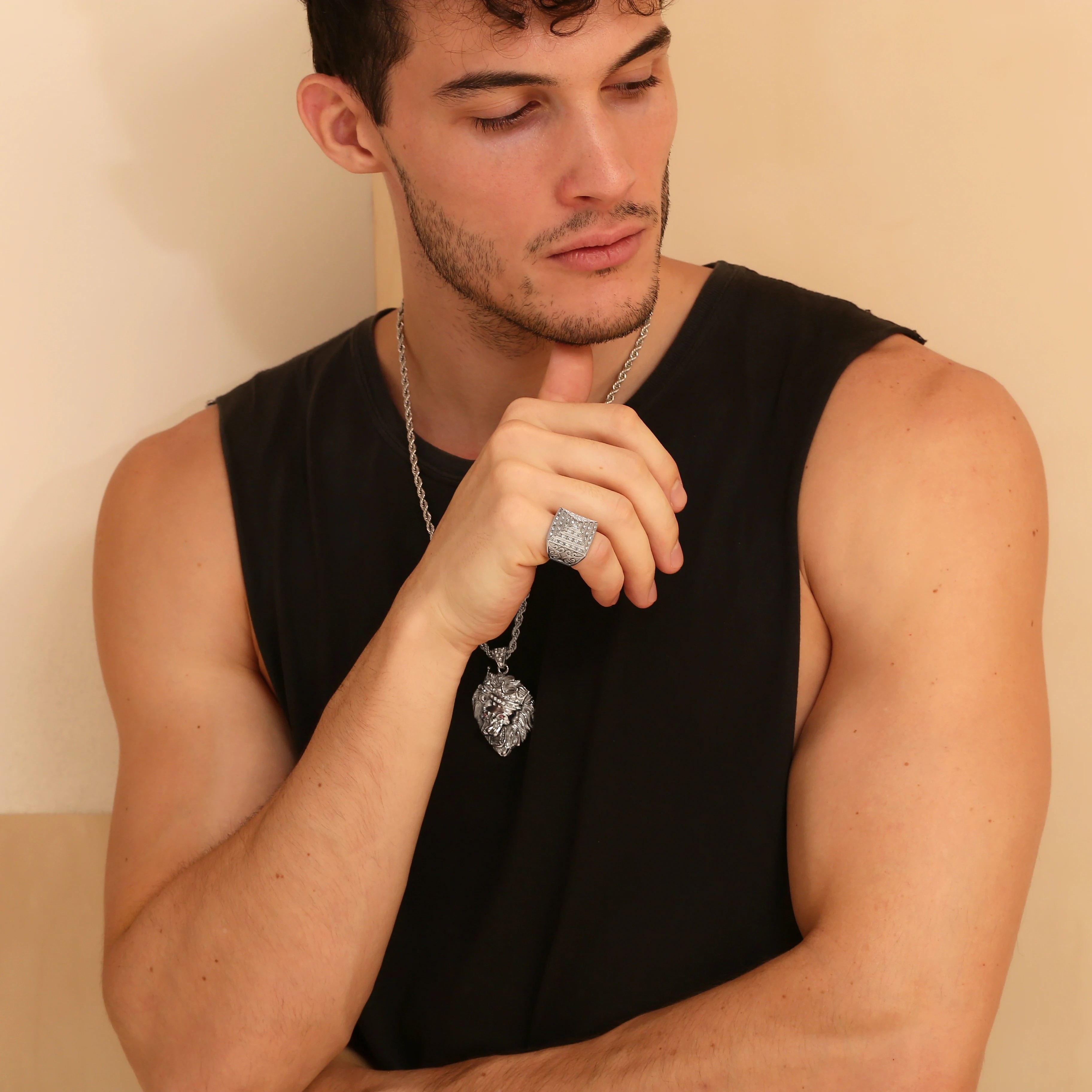 E.B.belle Cool Shiny Pyramid Vintage Vine Rings for Men