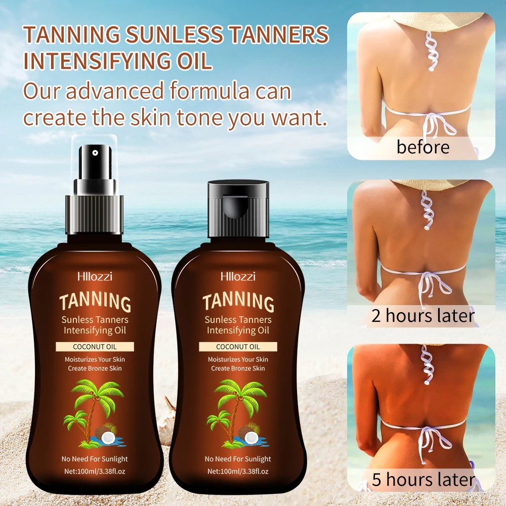 3.38 fl.oz x 2 Coconut Tanning Oil: Self-Tanning, Waterproof, Long-Lasting