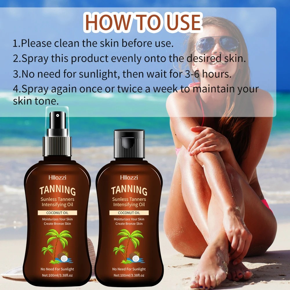3.38 fl.oz x 2 Coconut Tanning Oil: Self-Tanning, Waterproof, Long-Lasting