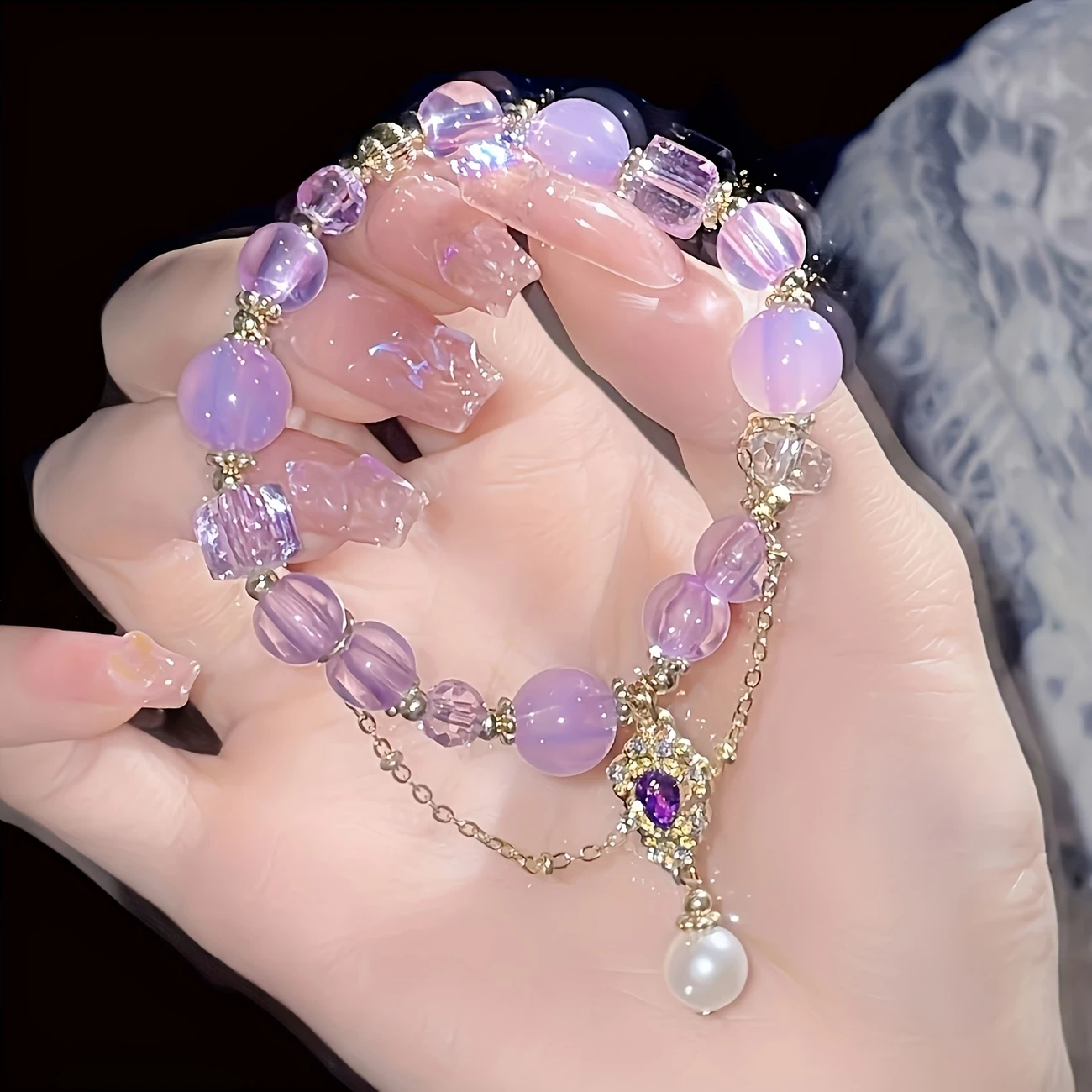 1pc Elegant Purple Glass Wrist Accessory  Chic Two-Tone Bracelet Design | Perfect Gift for Best Friends NZ