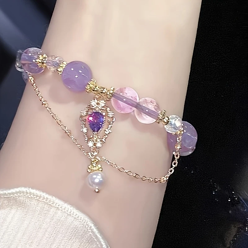 1pc Elegant Purple Glass Wrist Accessory  Chic Two-Tone Bracelet Design | Perfect Gift for Best Friends NZ