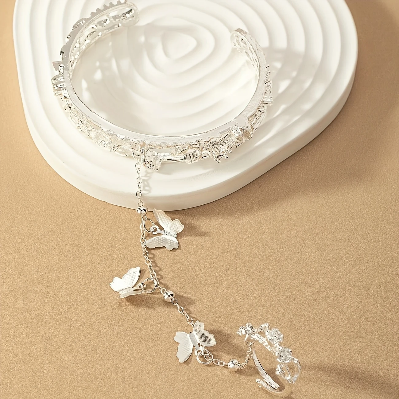 Vintage Butterfly & Plum Stainless Steel Bracelet & Ring Set Multifunctional Womens Cute Style Jewellery | Perfect Gift for Mardi Gras & All Seasons NZ