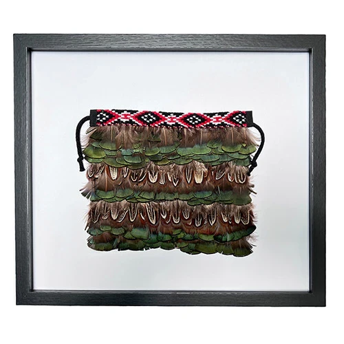 Framed Pheasant Feather Mini Korowai with Red Band