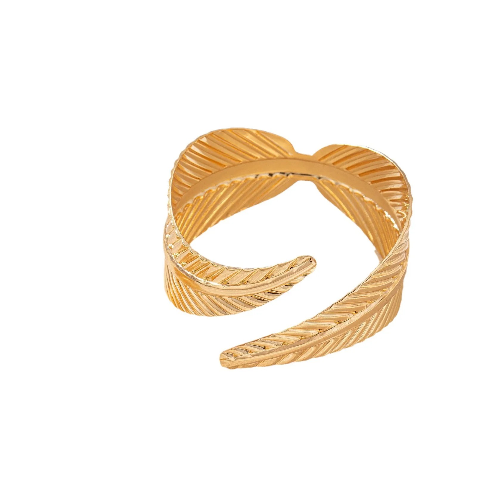 Geometric Crossing Leaves Cuff Bangles and Ring Set